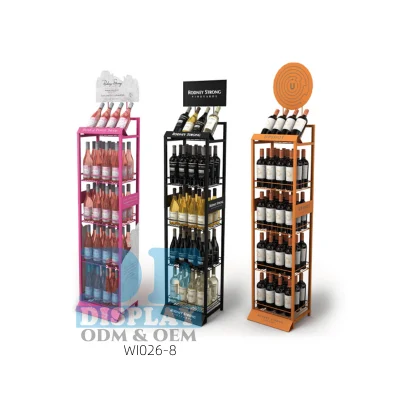 Customized Retail Store Floor Beer Bottle Shelf Water Display Wine Display Wood Display for Bottles Display Rack