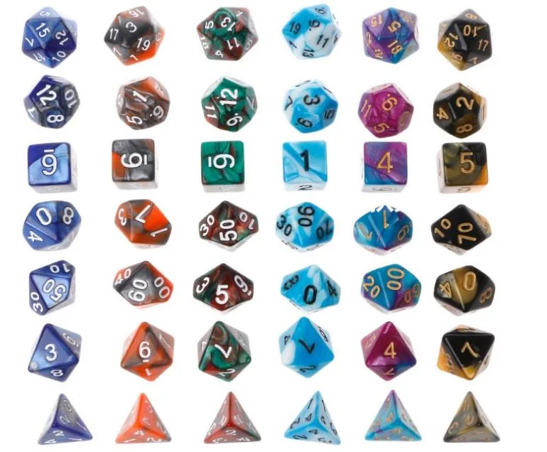Factory Wholesale Customized Acrylic Resin Plastic Crystal Metal Colorful Polyhedral Multisides D20/12/10/8/6 Dice Set Multi-Function for Club Playing