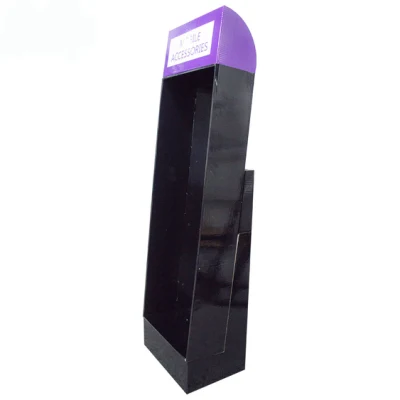 Retail Pop Cardboard Cell Phone Accessory Floor Display with Plastic Hooks for Store