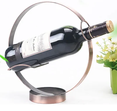 Round Shape Standing Tabletop Silver Wine Rack Display in Home, Kitchen, Bar Creative Gold Metal or Wood Wine Holder