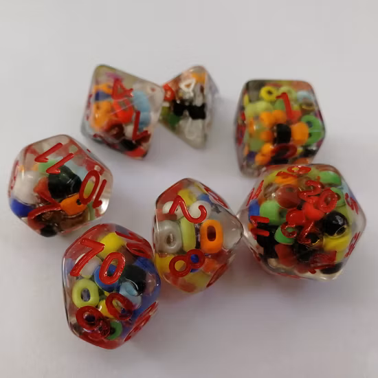 Factory Wholesale Customized Acrylic Resin Plastic Crystal Metal Colorful Polyhedral Multisides D20/12/10/8/6 Dice Set Multi-Function for Club Playing
